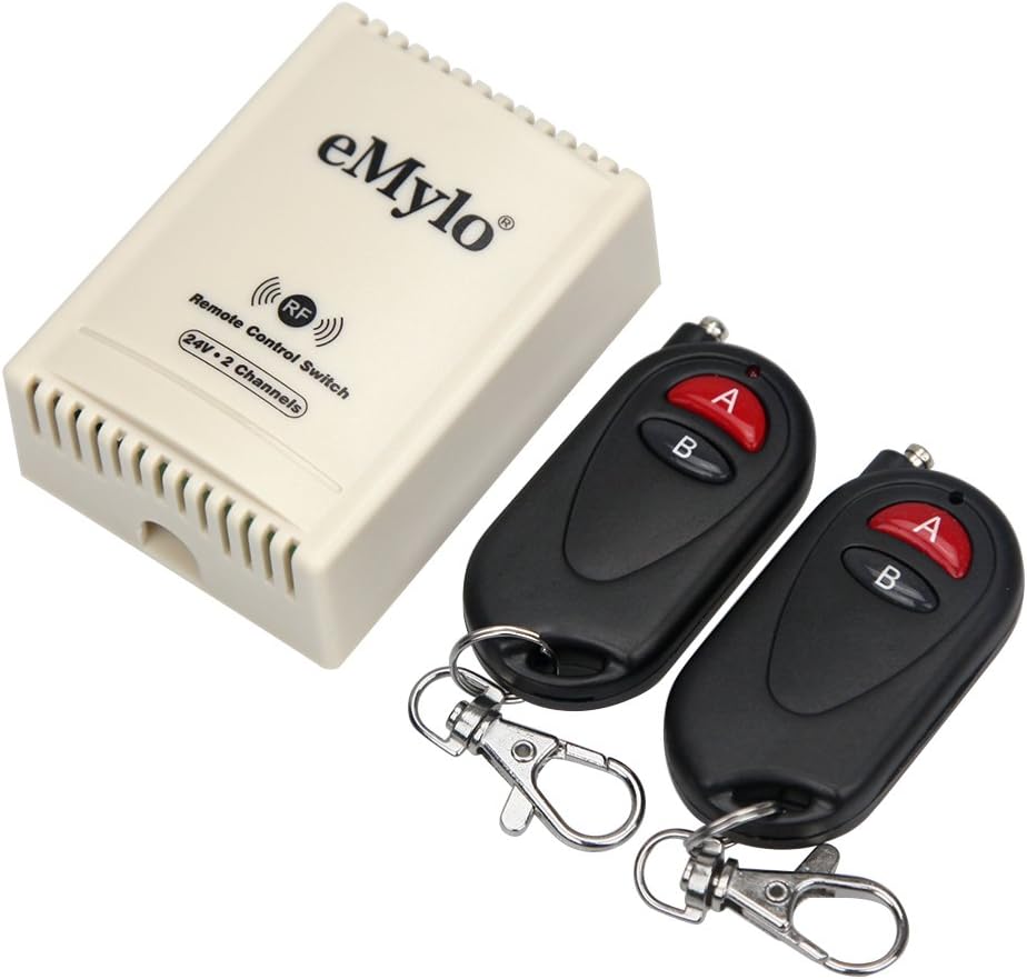 eMyloDC 24V 2 Channels 433Mhz Wireless Remote Control Switch RF Relay Receiver with Transmitter