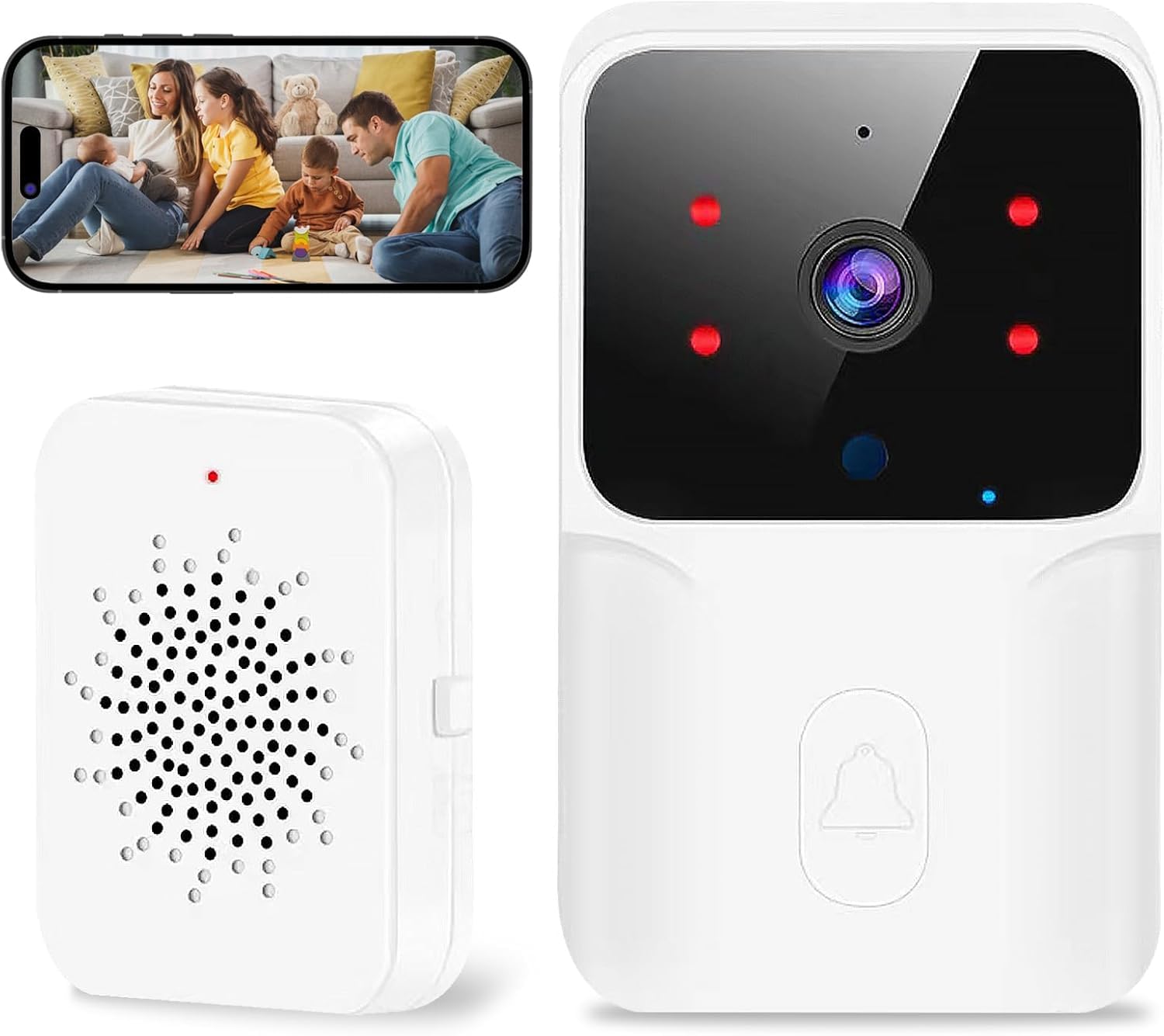 Générique Sonnette sans Fil Extérieure Étanche,Sonnette Vidéo sans Fil avec Caméra,1080P Surveillance WiFi de Vision Nocturne HD,Audio Bidirectionnel, Alertes de Détection Humaine