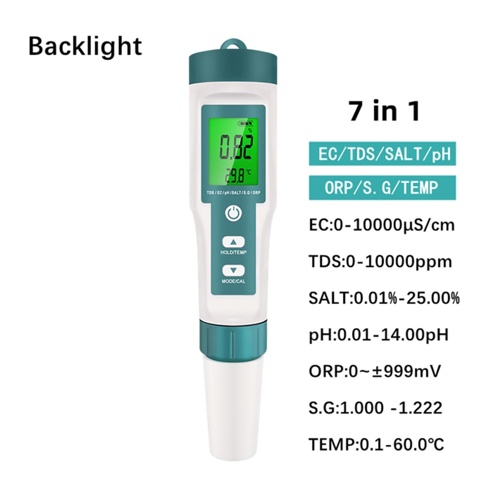 Testeur de qualité de l'eau Testeur de qualité de l'eau 7 en 1 PH/TDS/EC/ORP/salinité/SG/température PH-mètre