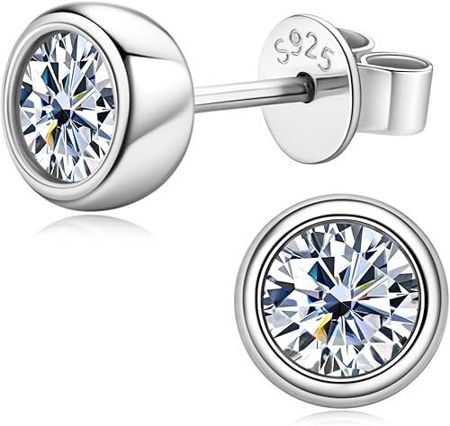 Aretes de moissanita para mujer, plata de ley 925, 0.5-1 quilates, color D, VVS1, aretes hipoalergénicos para orejas sensibles, regalos de Navidad