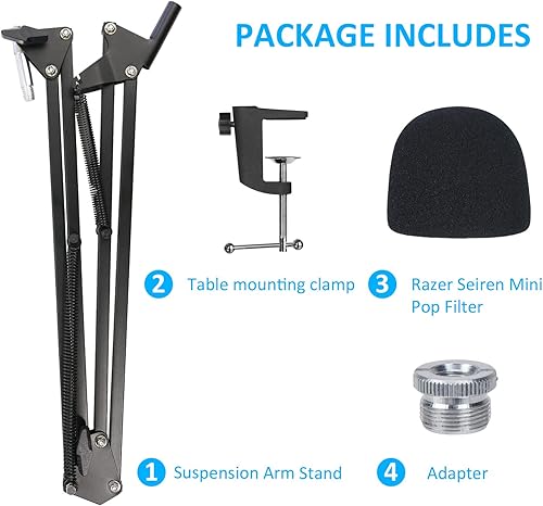 Miniatura 7 de Razer Seiren Mini Brazo Boom con Filtro Pop - Soporte de Micrófono con Parabrisas de Espuma Compatible con Micrófono de Transmisión Razer Seiren