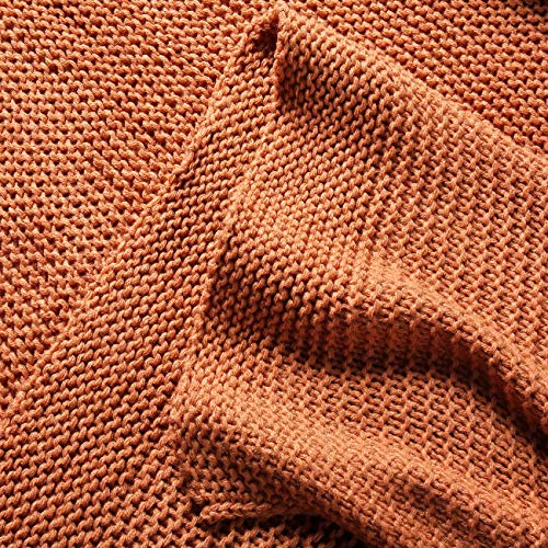 Treely Knitted Throw Blanket Rust Orange Knit Throw Blanket For Couch Sofa Beach Chair, 50" X 60" #TOP3