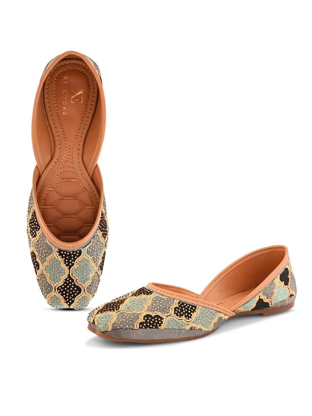Women's Handcrafted Embroidered Jutti – Traditional Ethnic Flats with Intricate Threadwork & Sequin Detailing