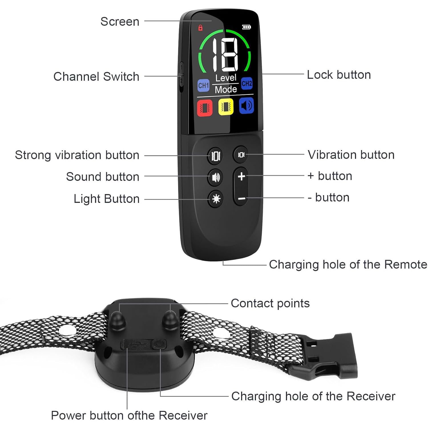 Collar de Adiestramiento para Perros Recargable y Resistente 3 Modos de Sonido, Vibración, Boost Vibración, Rango Remoto de 300 Metros