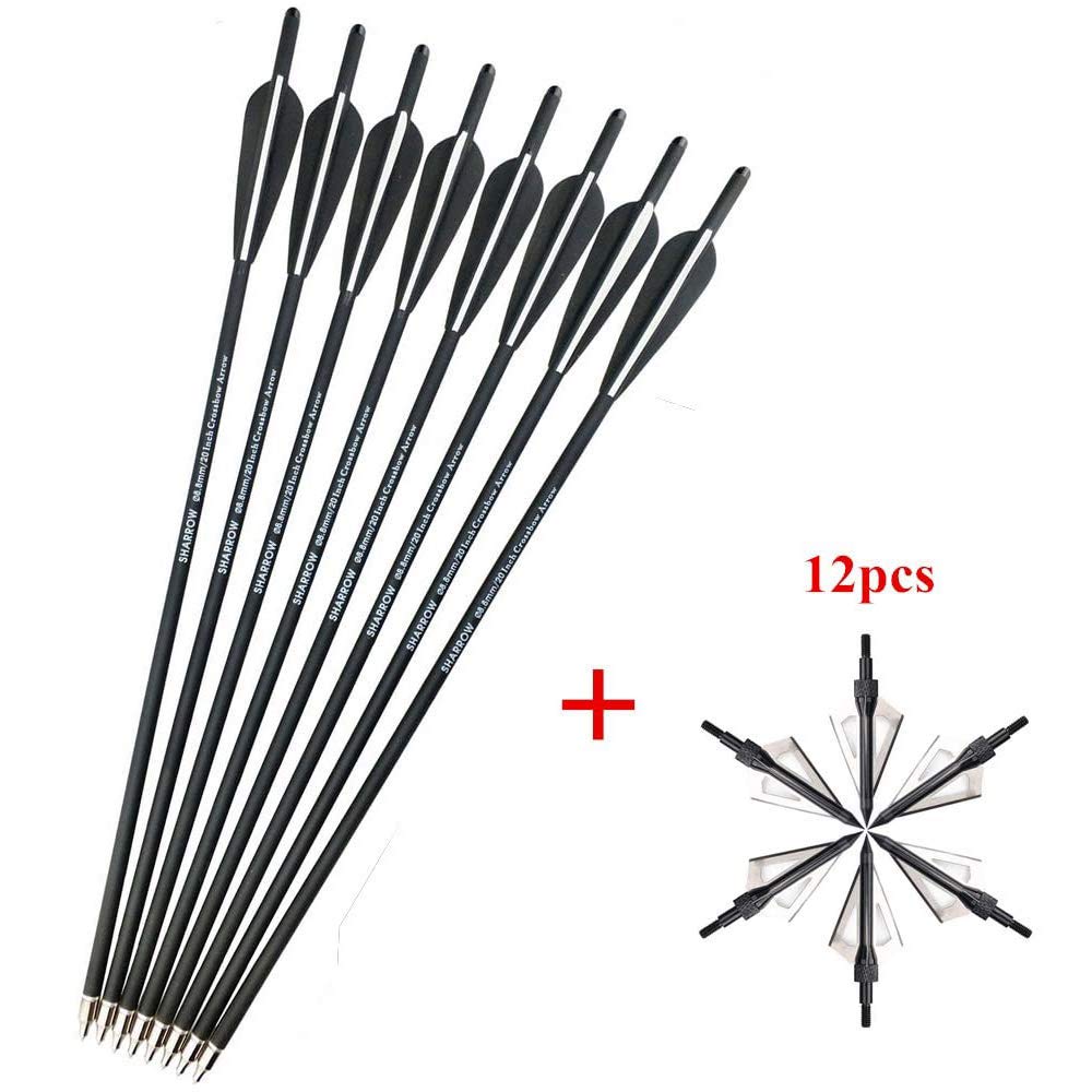SHARROW 12pcs Flèches d'arbalète en Carbone 20 Pouces 22 Pouces 18 Pouces Flèches de Carbone Boulons d'arbalète avec Pointe de Flèche de Lame