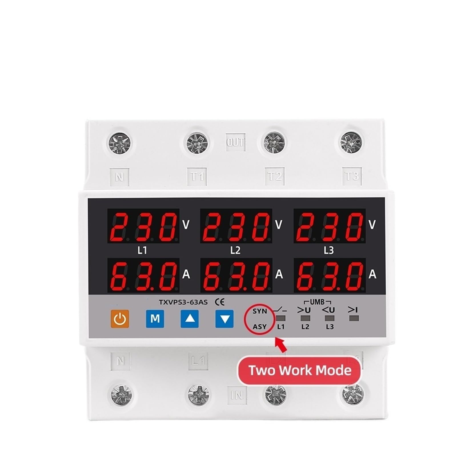 Voltmètre asynchrone triphasé réglable avec relais de protection 63A
