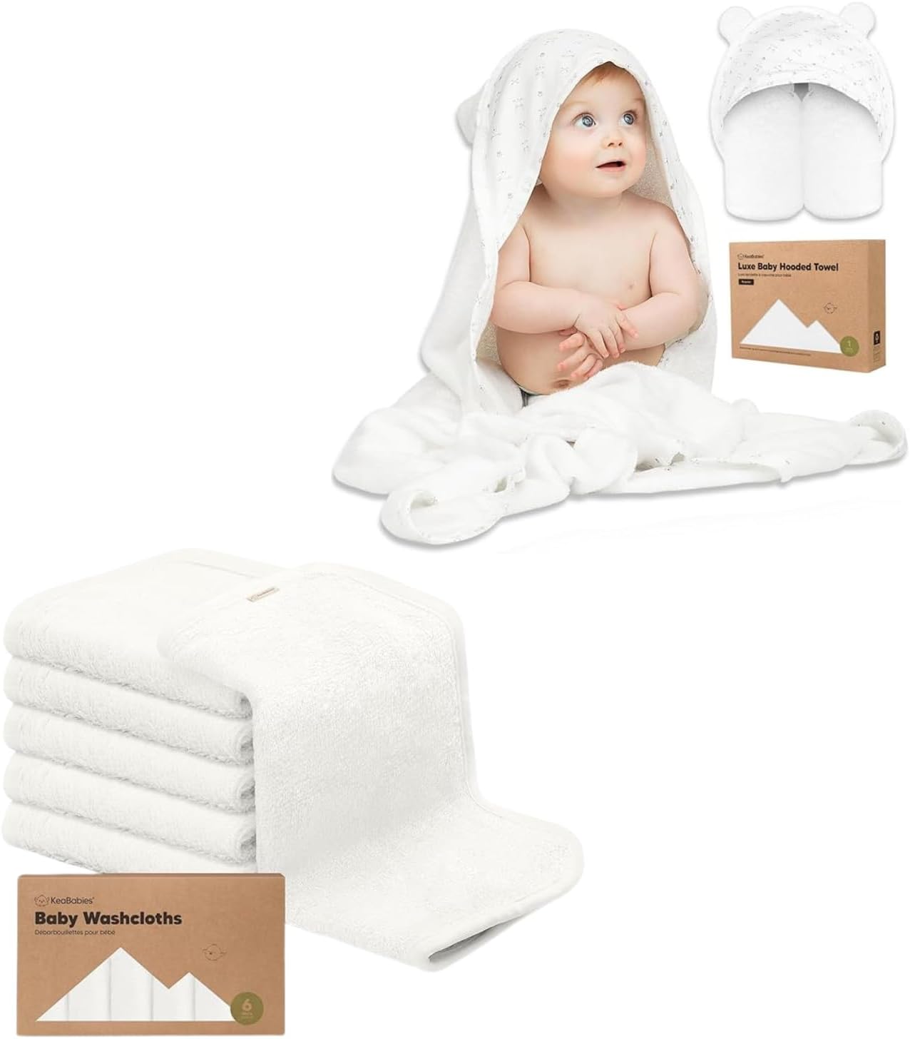 KeaBabies Baby Hooded Towel and Organic Baby Washcloths - Baby Towel, Toddler Towels, Hooded Towels for Baby - Soft Baby Wash Cloths for Newborn, Kids