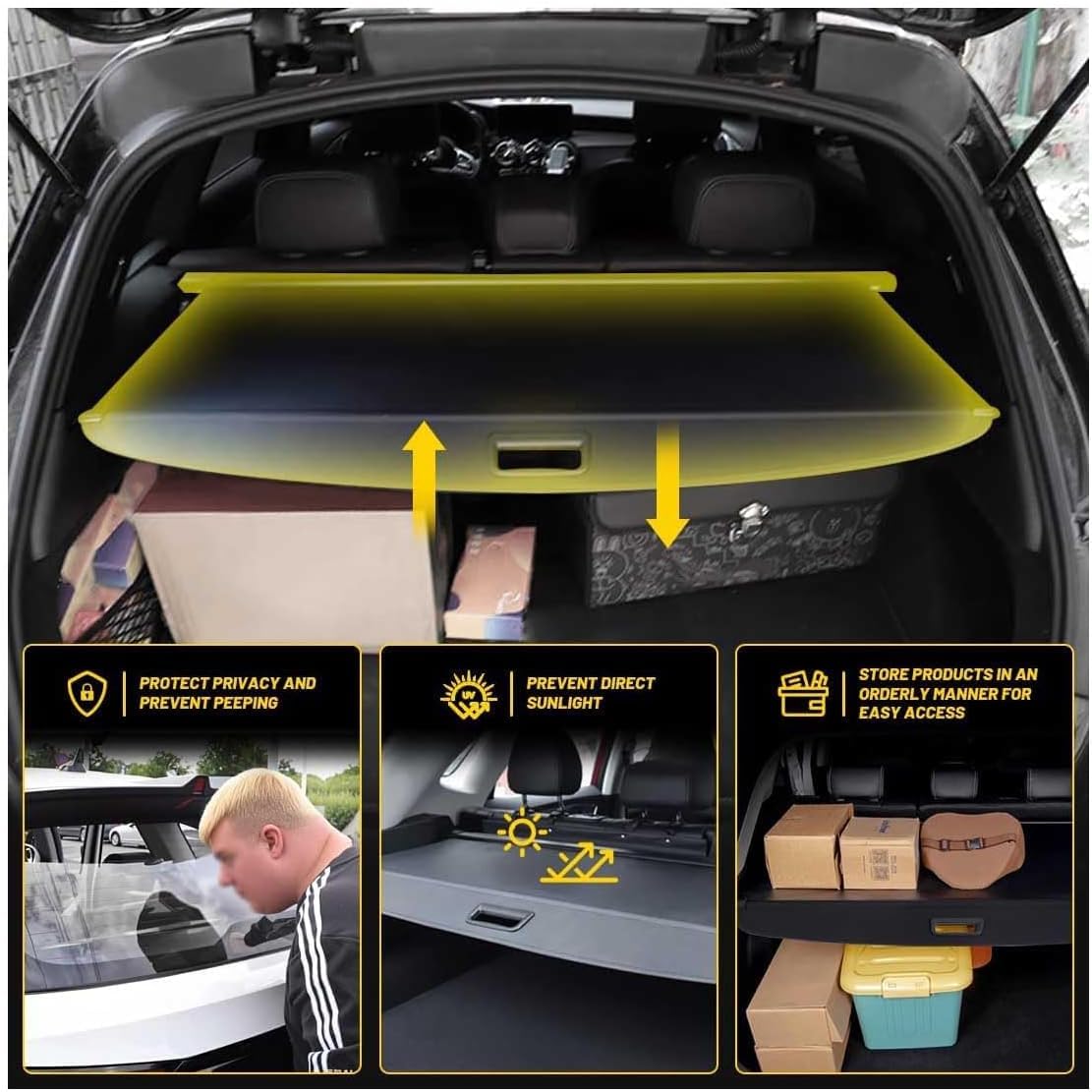 Laderaumabdeckung Kofferraum Passend für Porsche Cayenne 2011-2018, Einziehbarer Vorhang Kofferraumabdeckung Frachtabdeckungen Aufbewahrung