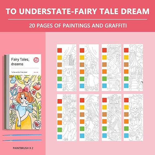 Miniatura 6 de Foxchic Libro de pintura de acuarela de bolsillo, juego de libros de colores mágicos de acuarela con pincel de pintura para niñosprincipiantes,