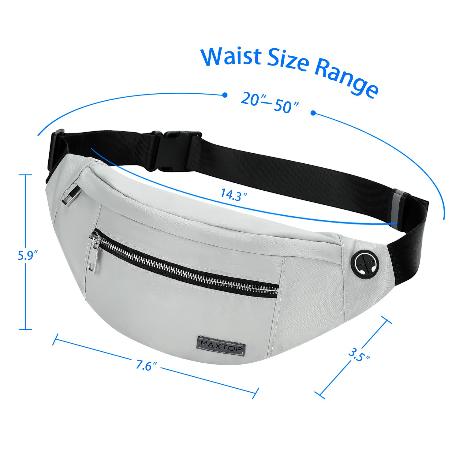 MAXTOP Marsupio Uomo Donna Unisex, Marsupio Impermeabile, con Jack per Cuffie e 4 Tasche con Cerniera, Cintura Regolabile per Allenamento all'aperto, Escursionismo