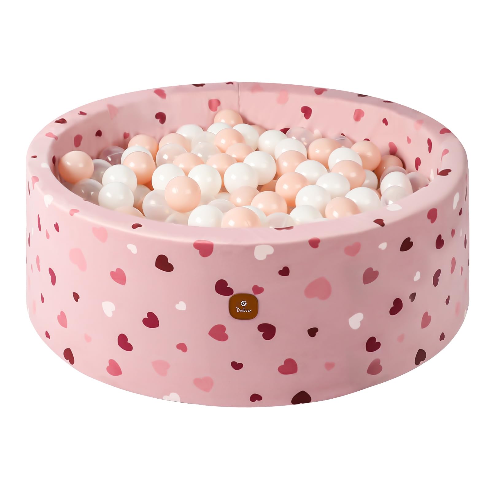 Dodozen Velvet Foam Ball Pit 90x30cm with 200 Balls for Babies and Toddlers - Soft Play Area, Washable Cover - Sweetheart