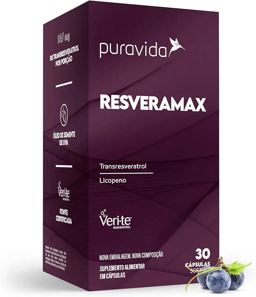 Puravida Vitaminas e Antioxidantes Resveramax Resveratrol 30 Cápsulas