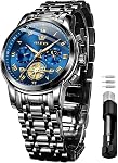 OLEVS Montres pour hommes Classique Roman Numeral Grand Cadran Visage Acier inoxydable Analog Quartz Mode Wrist Watch Liquidation Montre Homme Imperméable Lumineux