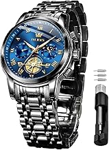 OLEVS Watches for Men Chronograph Business Wrist Watches Analog Quartz Moon Phase Stainless Steel Waterproof Luminous Dress Watches Price in India