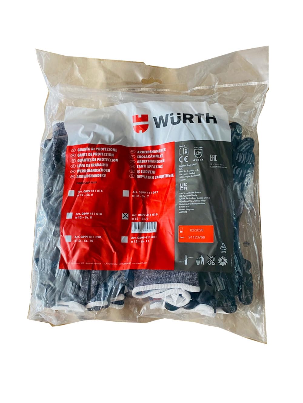 Wurth - Guantes de trabajo de protección, talla 9, nitrilo, 12 pares, 0899411019