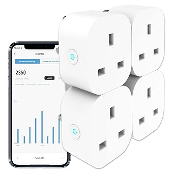ANTELA Smart Plug with Energy Monitoring, Alexa Voice Control, 2,4GHz WiFi Plug, Smart Life APP Wireless Remote Control and Timer Function, Work with Alexa and Google Home, 13A 4 Packs