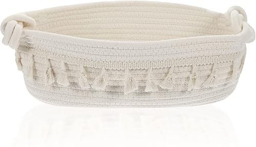IMIKEYA Cestas tejidas de cuerda de algodón cesta de almacenamiento de algodón tejido con borlas, cubos de almacenamiento para armario, cesta de
