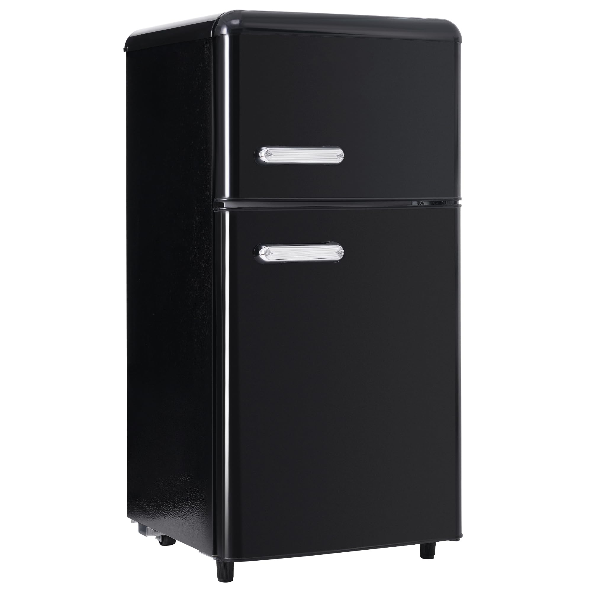 Merax Réfrigérateur rétro à double porte, 72 litres, avec compartiment congélateur de 21 litres, 120 kWh/an, éclairage LED - Noir
