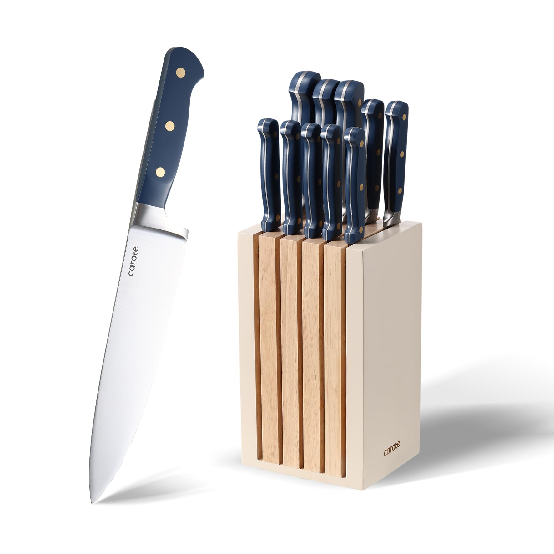 carote 9 pieces kitchen knife block set with sharpener dishwasher safe knives for kitchen forged cutlery with razor-sharp stainless steel blades green
