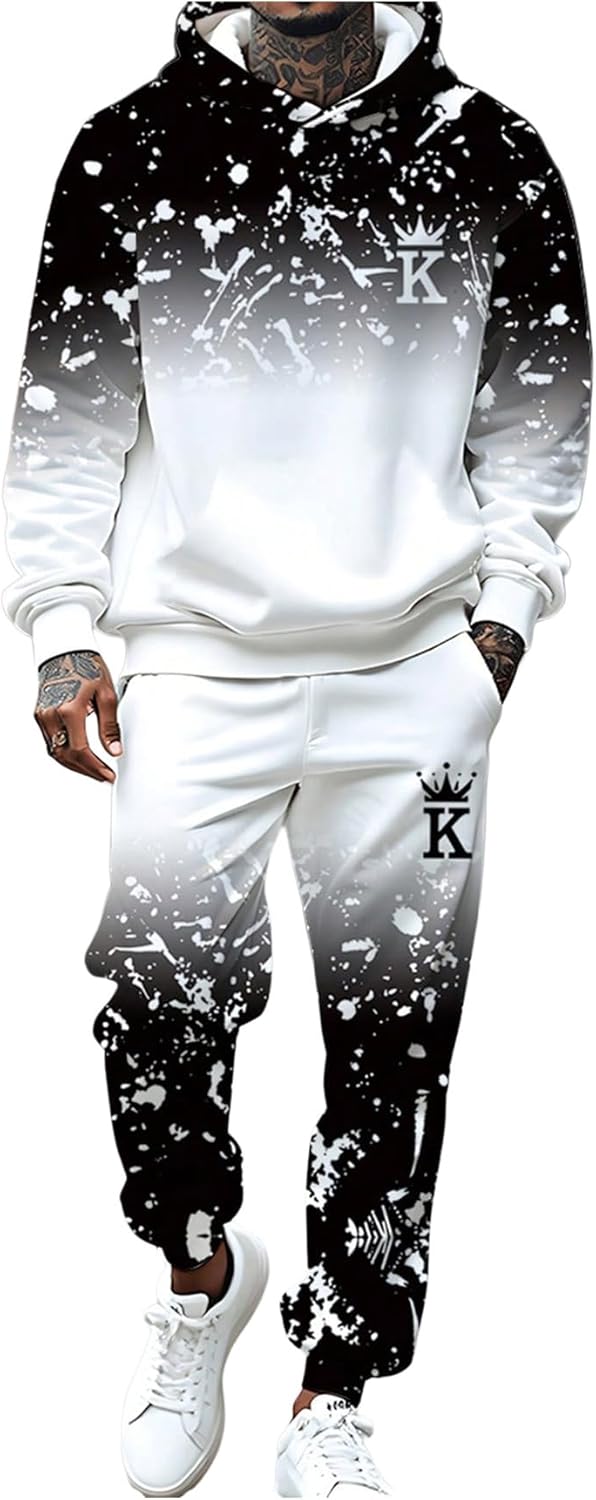 Men’s 2 Piece Sweat Set Long Sleeve Graphic Hoodie Sweatshirts and Drawstring Joggers Tracksuits