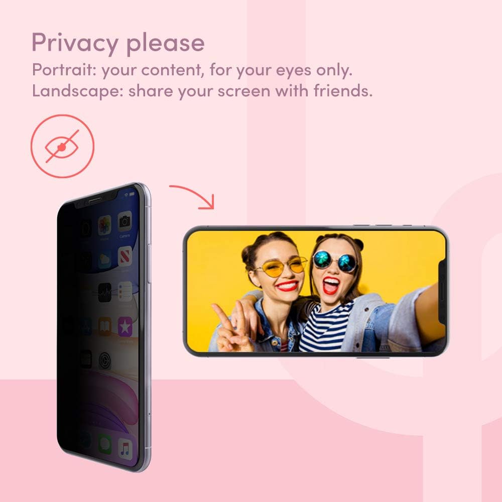 Privacy screen protector showing privacy in portrait and shared view in landscape