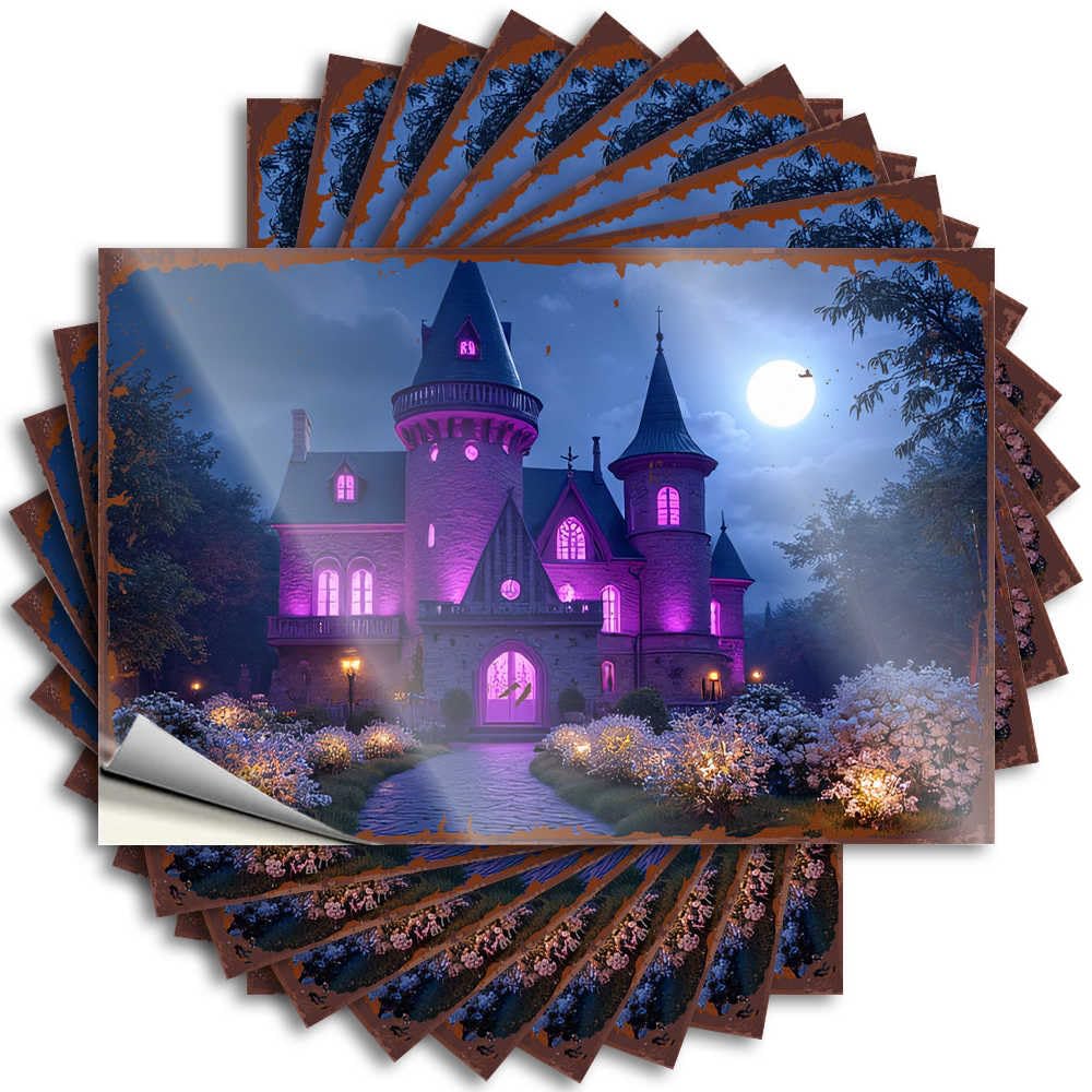 Fzfn Colour Emo Room Decor Friends Tattoo - A Mystical Castle Illuminated By Moonlight Bottle Waterproof Vinyl Sticker(12X18cm)