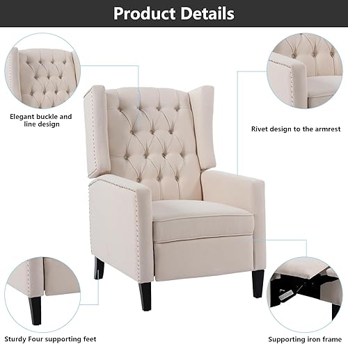 Miniatura 3 de Silla reclinable manual moderna, sillón informal con patas de madera maciza con decoración de remaches, sofá individual para dormitorio, sala de