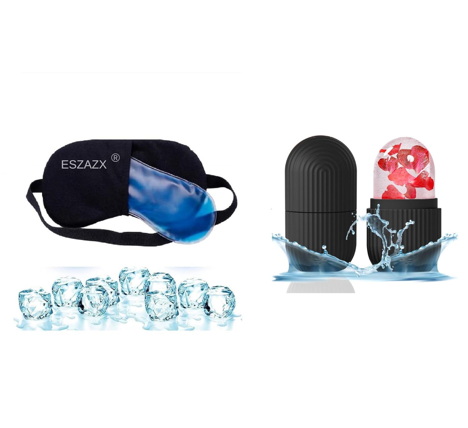 Eye Gel Mask & Ice Roller Combo for Face Care | Cooling Under Eye Mask for Dark Circles & Puffiness | Facial Massager for Skin Tightening, Black