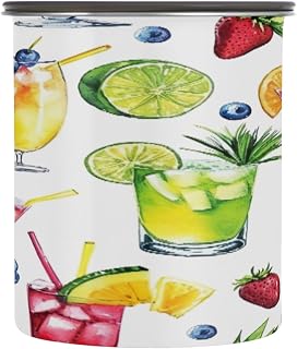 Coffee Canister Watercolor Cocktail Pattern Airtight Stainless Steel Coffee Container, 30 OZ Food Storage Container for Coffee Beans, Ground, Sugar, Tea, Flour, Rice