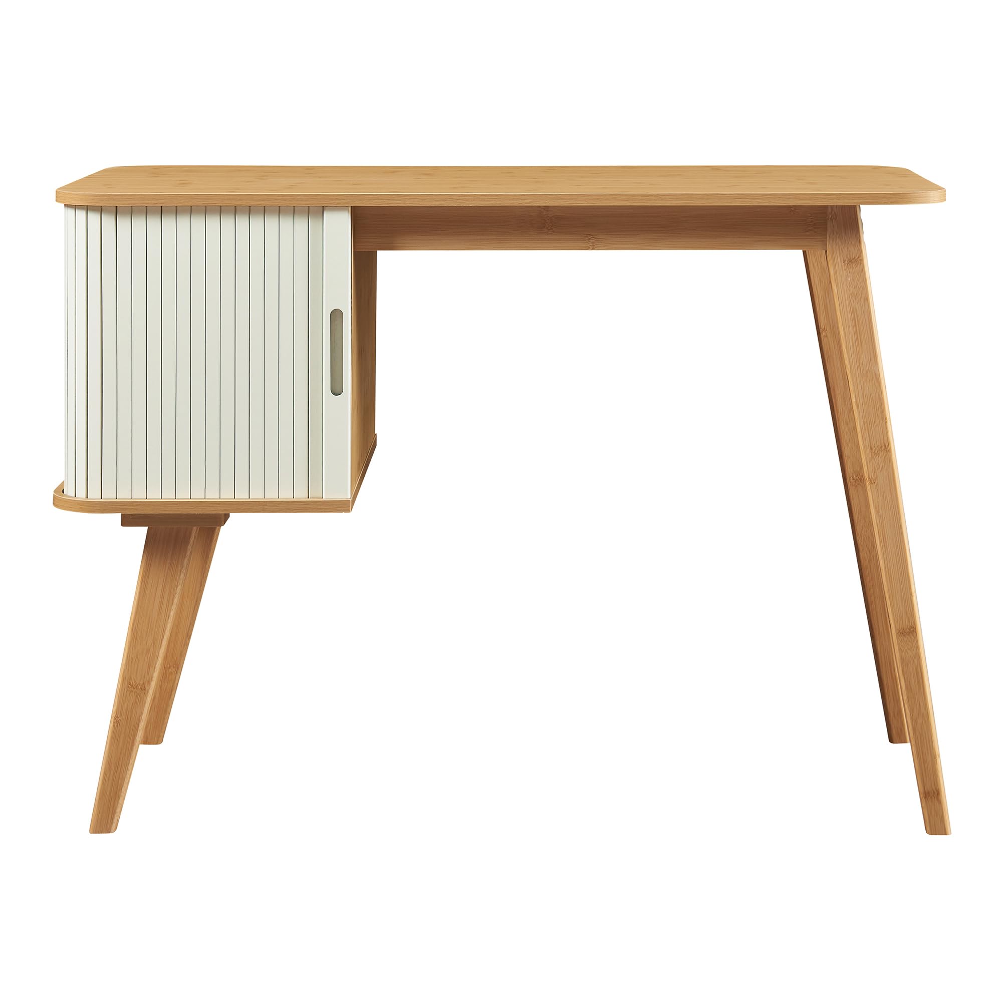 [en.casa] Escritorio Pequeño Tysvær con Compartimento con Puerta Corredera Mesa de Escritorio para Oficina Despacho Estudio MDF Bambú 75 x 105 x 48 cm - Natural/Blanco Crema
