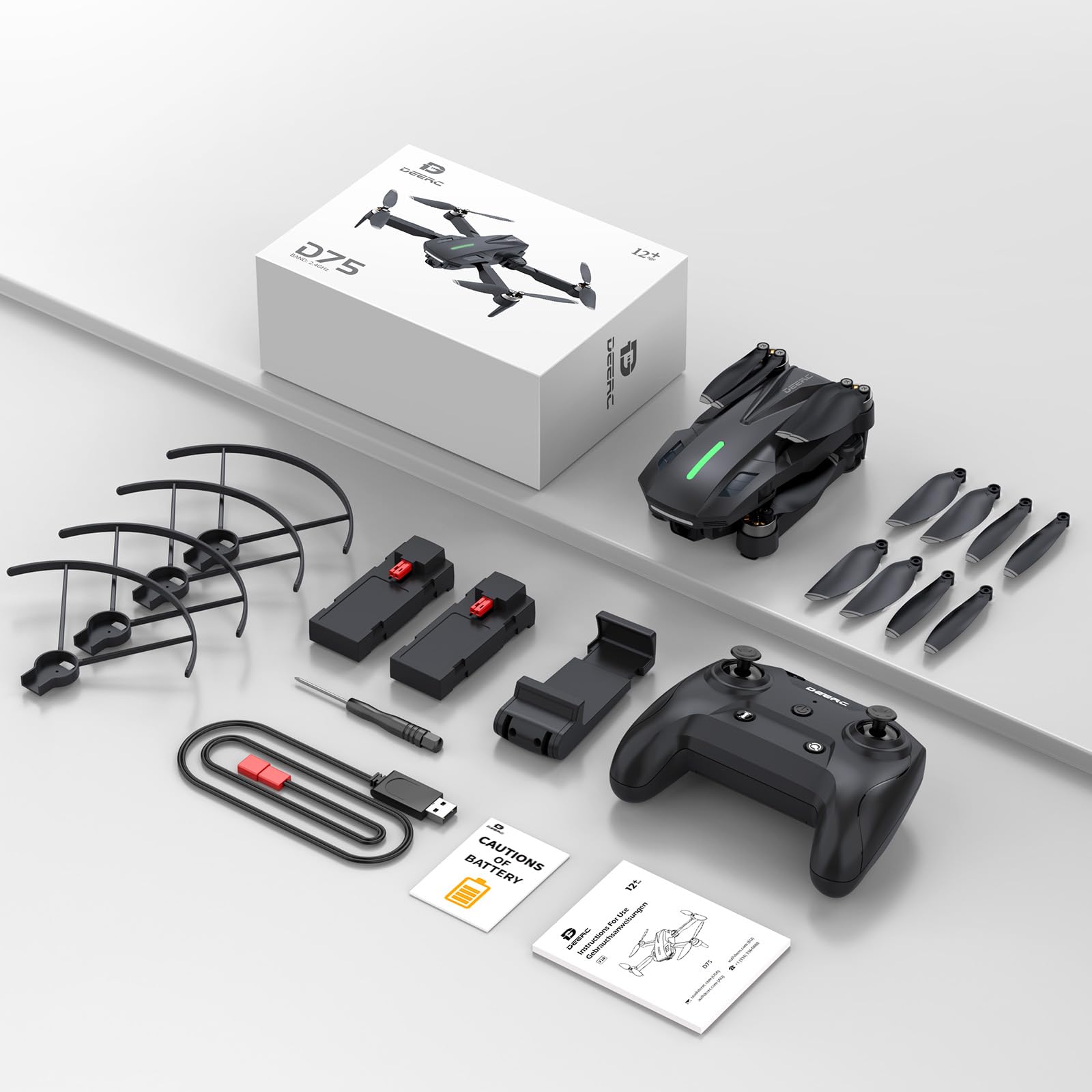 Drone DEERC D75 Caméra HD 4K Quadricoptère FPV Pliable 32 Min Vol Moteurs Brushless Commande Vocale Gestuelle Tap Fly 3 Vitesses Débutants