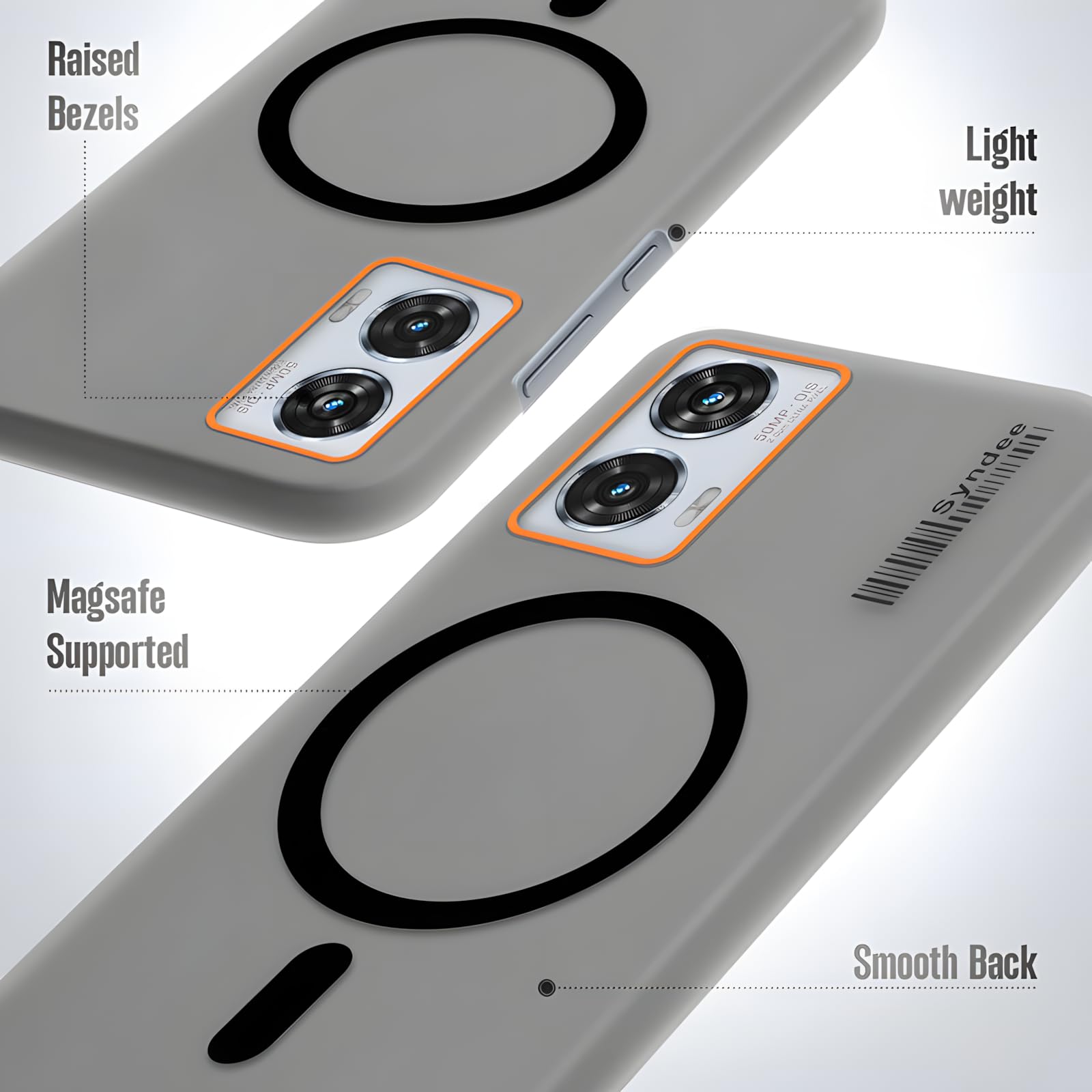 DL3 Mobilak Case Back Cover for Motorola Edge 50 Fusion, Sleek Frosted Translucent Back Only Compatible with Wireless Magnetic Accessories | Anti-Scratch Shockproof Phone Case (Black)