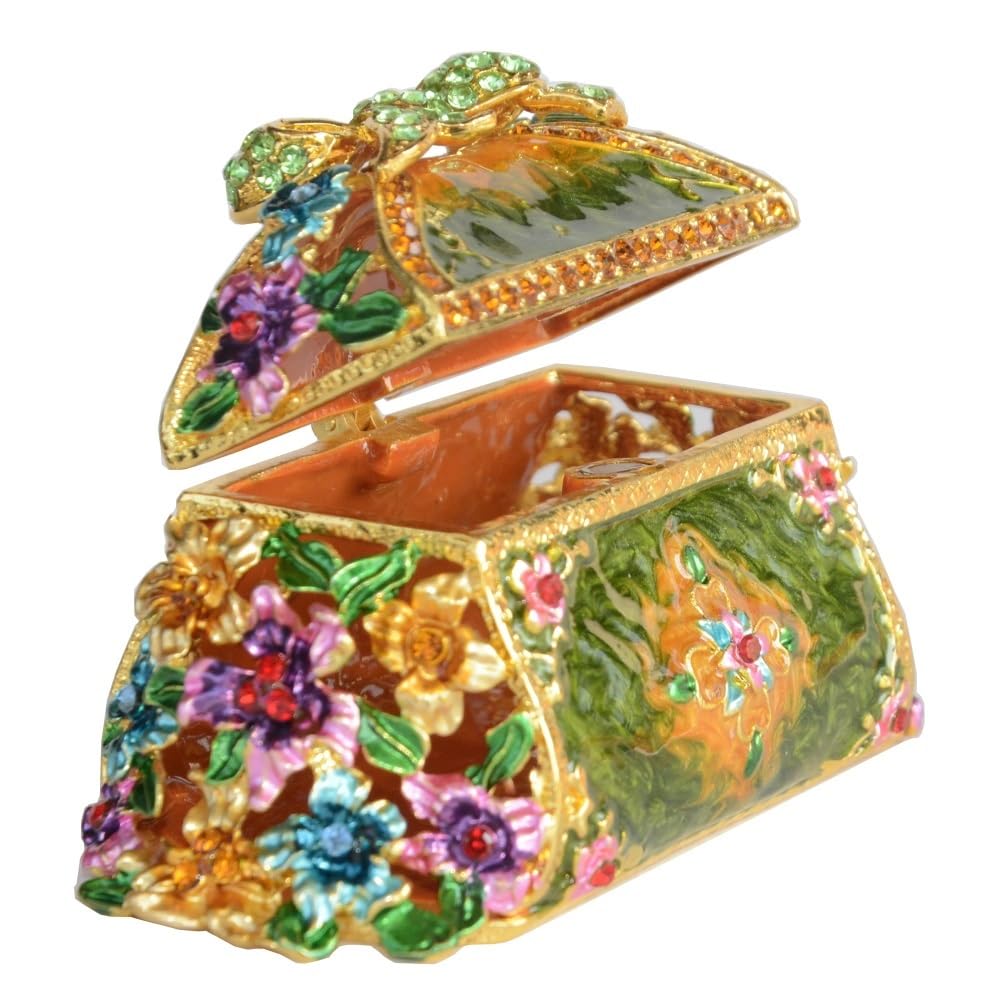 Ręcznie malowane emaliowane pudełko na drobiazgi do przechowywania biżuterii, uchwyt na klejnoty z kryształu górskiego