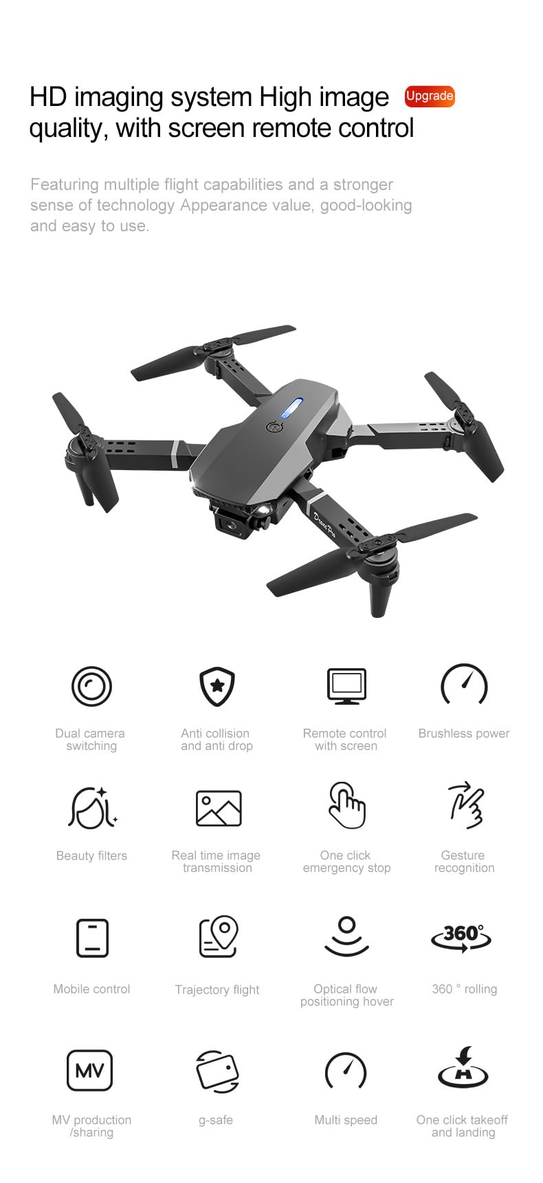 Tiempo de vuelo prolongado Aeronave de control remoto, dron 4K/30 FPS, Cuádruplocoptero plegable con función de retorno automático (Control remoto común + 2 cámaras + 3 baterías)