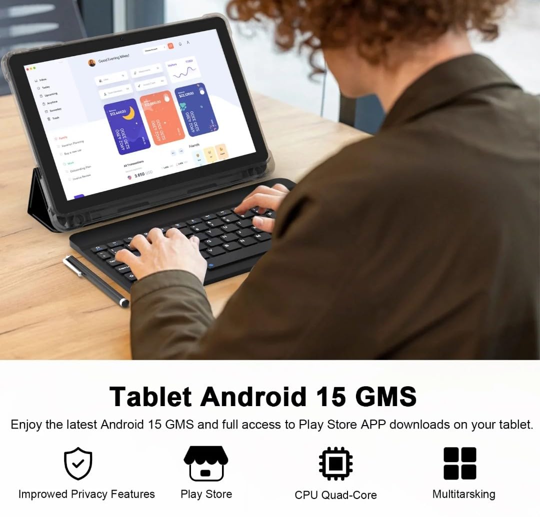 Android 15 Tablet, 10.1 Inch IPS Display, 20GB RAM, 128GB Storage
