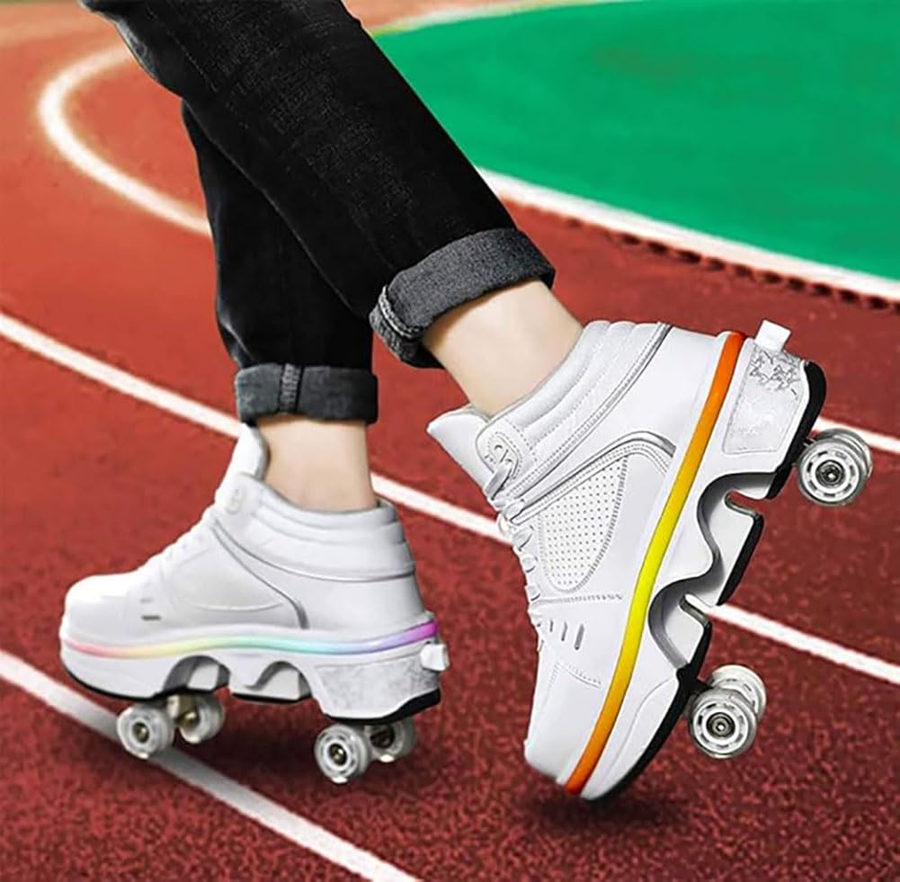 Buty do jazdy na rolkach z kółkami dla dziewczynek, dzieci, kobiet, mężczyzn, wyskakujące buty do jazdy na rolkach, które zamieniają się w łyżwy do tenisówek