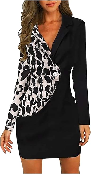 Amazon.com: Vestidos de negocios para mujer, cruzados, cuello vuelto, vestido  blazer de manga larga, con botones, vestido formal : Ropa, Zapatos y Joyería