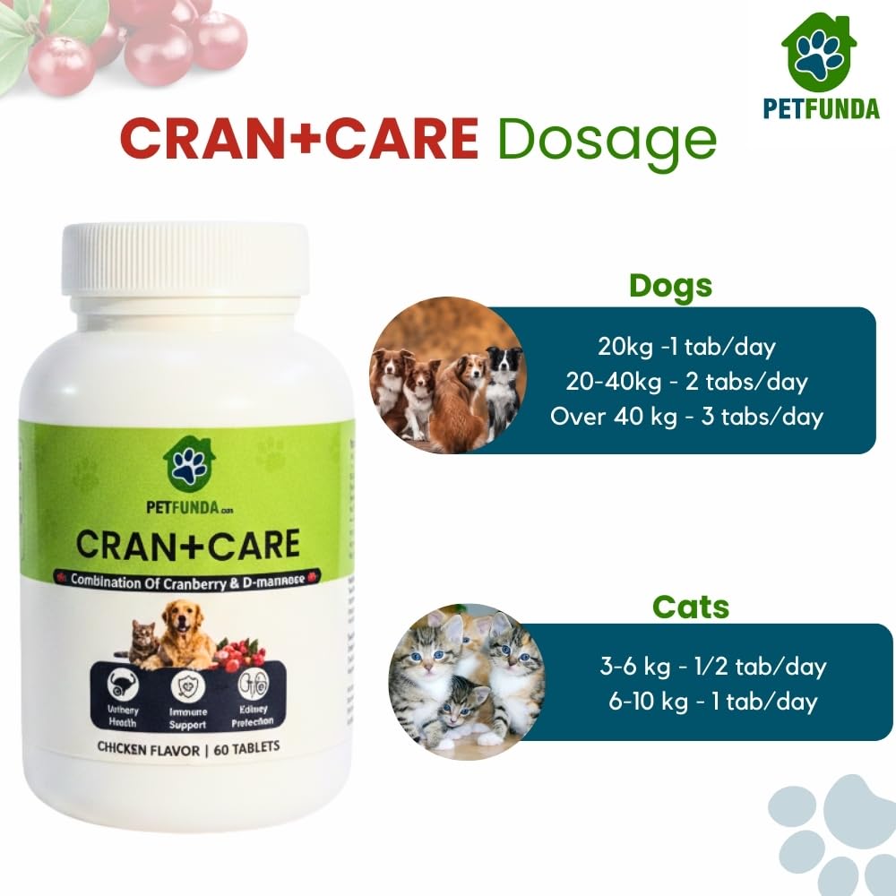 Petfunda Cranberry & D-Mannose Urinary Supplement for Dogs & Cats - 60 Chewable Tablets - Dog UTI & Cat Urinary Tract Support - Bladder & Kidney Health - Chicken Flavour, Puppies, Kittens, All Breeds 4