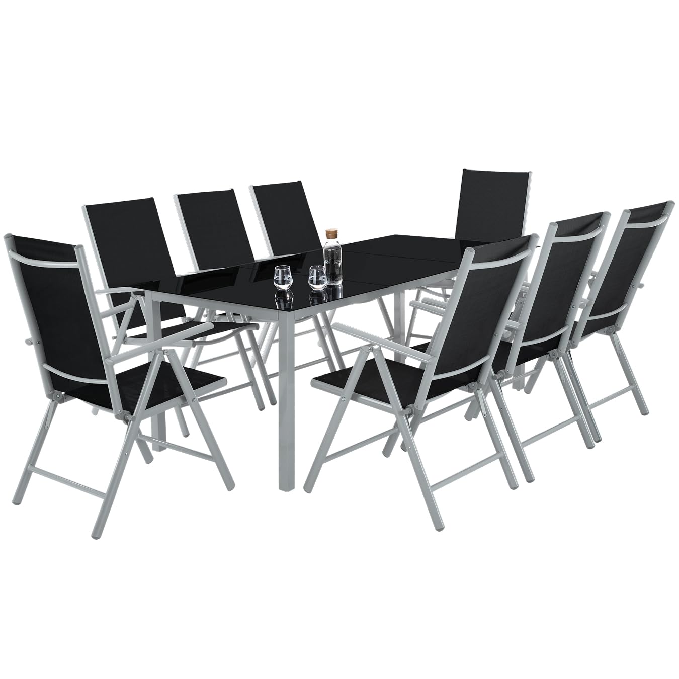 TecTake® Conjunto Muebles Jardín Exterior 9 Piezas, Estructura de Aluminio, Mesa y Sillas Terraza Impermeables, Resistentes a Intemperie, Sillas Plegables y Reclinables, Tela Transpirable - Antracita