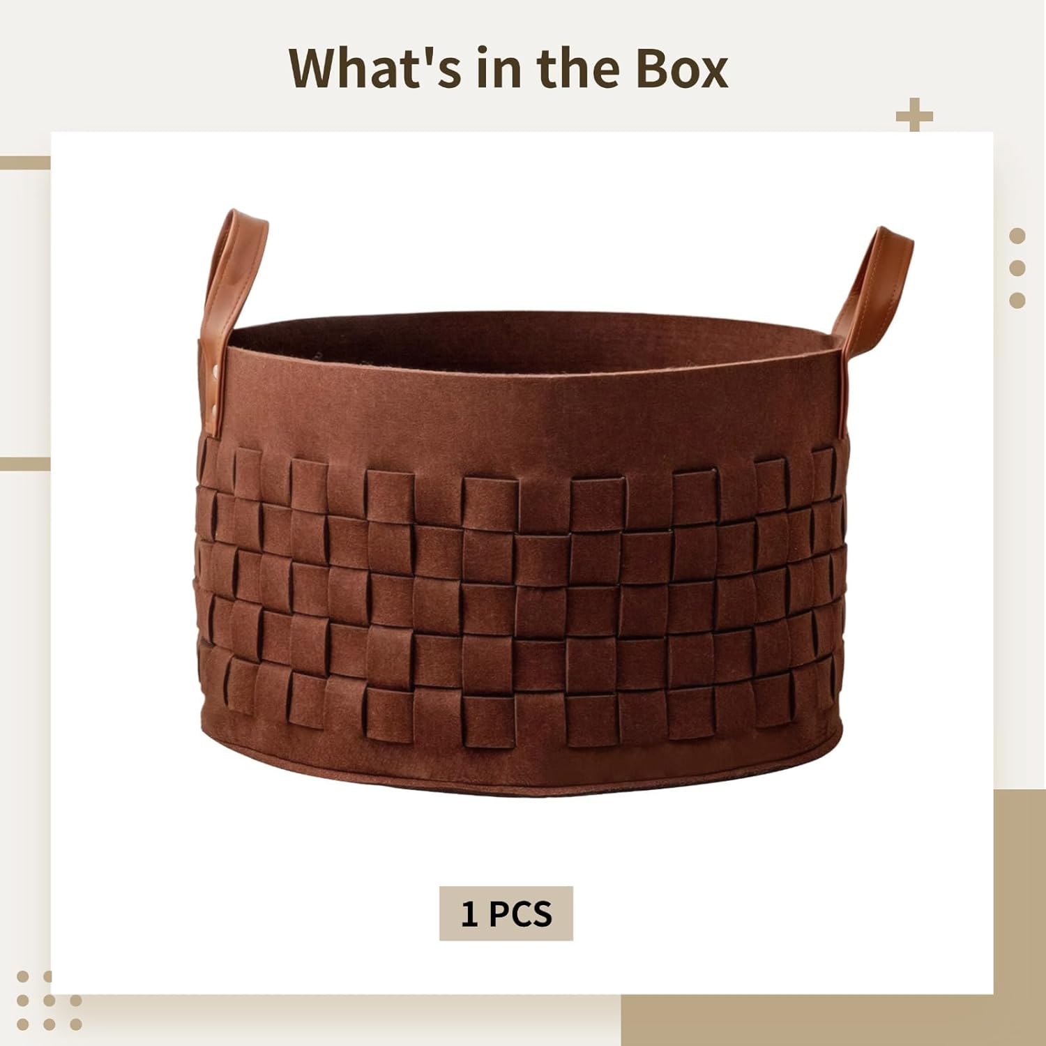 Round Laundry Basket, Large Felt Storage Basket with Leather Handle, Heavy Duty Laundry Basket, 20 x 13 in, Grey