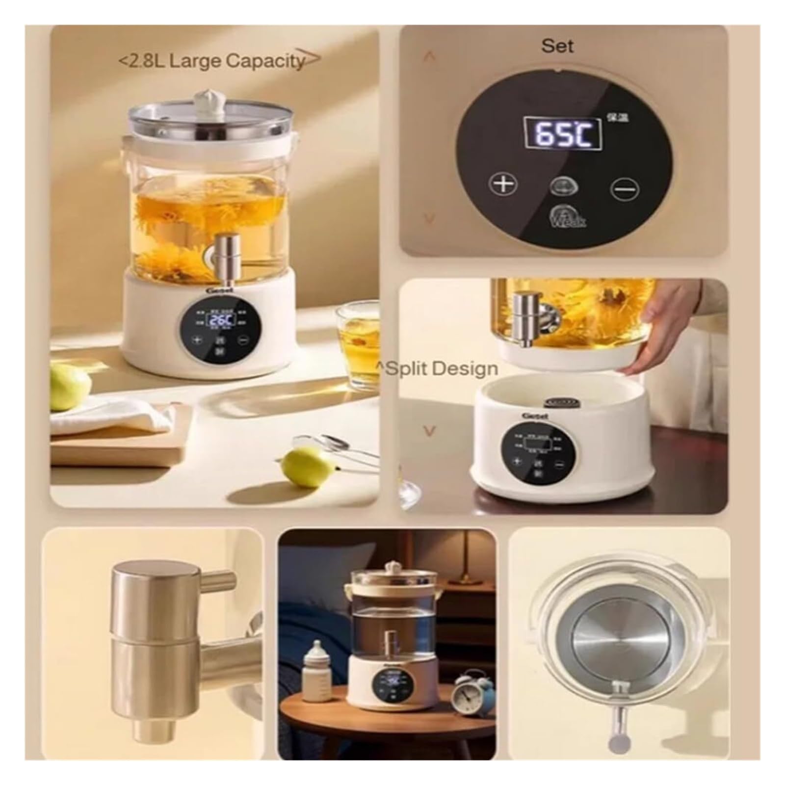 Hervidor eléctrico de 4 l de calentamiento rápido de 1000 W con infusor de té y control de temperatura, retención de calor las 24 horas for sopa, gachas y hierbas 4 l