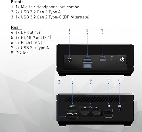 Miniatura 6 de MSI Cubi N Ultrasmall PC, Intel Pentium N200, memoria de 4 GB, SSD de 128 GB, pantalla dual, Windows 11 PRO Entry (ADL-005US), negro