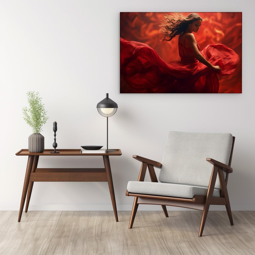 Canvas for Living room. Elegance in Motion: The Romantic Essence of Red, 27 x 18 inch Canvas Wall Art - Contemporary Masterpieces - Modern Home Decor - 69x46 cm (27x18 inch)