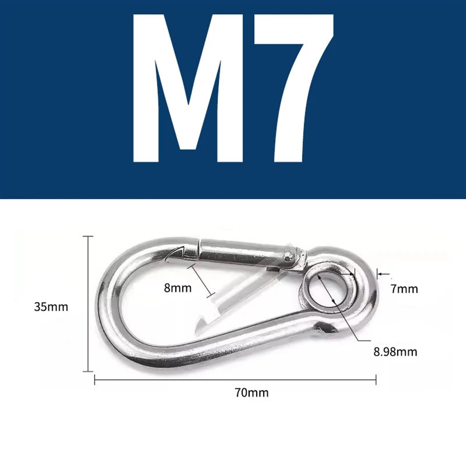 mosquetones, Mosquetón de acero inoxidable 304 con hebilla resorte y ojal, llavero M4 M5 M6 M7 M8 M9 M10 M11 M12(M7,2PCS)