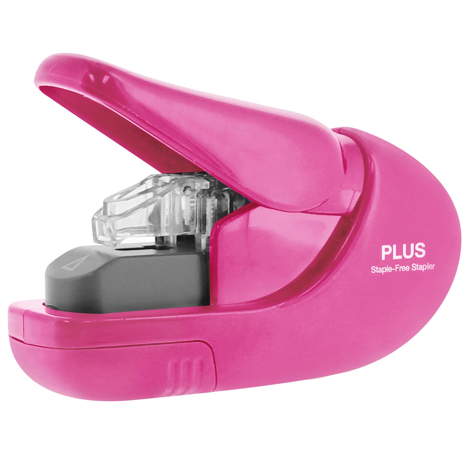 Plus Paper Clinch Compact Staple-Free Stapler, Heavy Duty, Pink