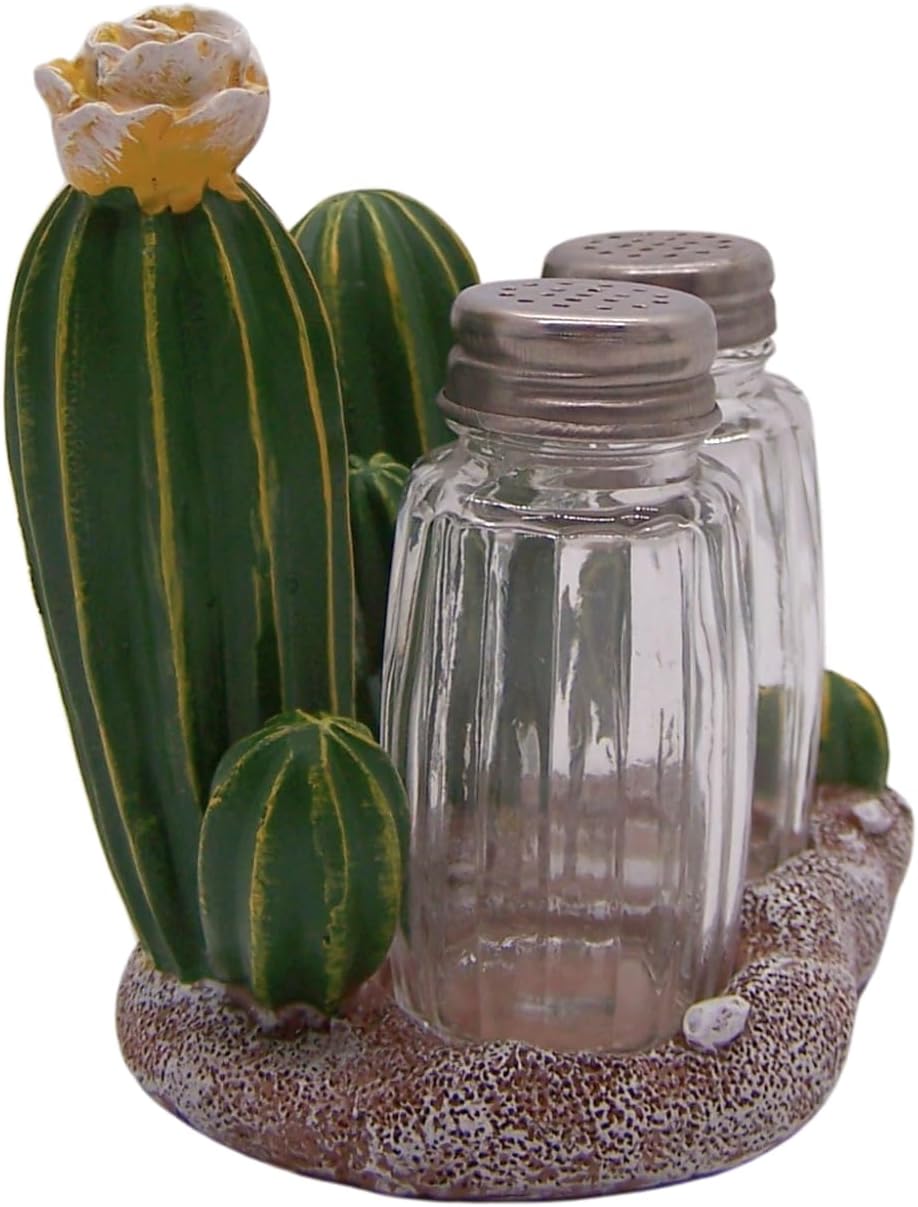 Cactus Salt and Pepper Shaker Set Holder, Kitchen & Bar Decor, Shakers Included, 6.25 Inches