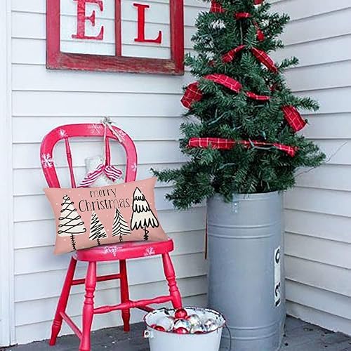 Miniatura 8 de Funda de almohada lumbar de 12 x 20 pulgadas, color rosa, de Navidad, almohada oblonga, con estampado abstracto de graffiti, árbol de Navidad,