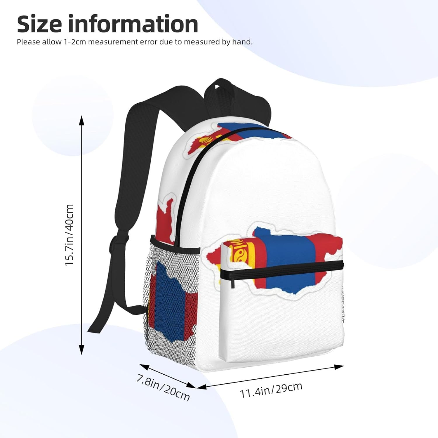 Mongolian Flag Map Backpack Large Sports Bag, Best for Basketball, Soccer, Volleyball, Swim, Gym, Travel