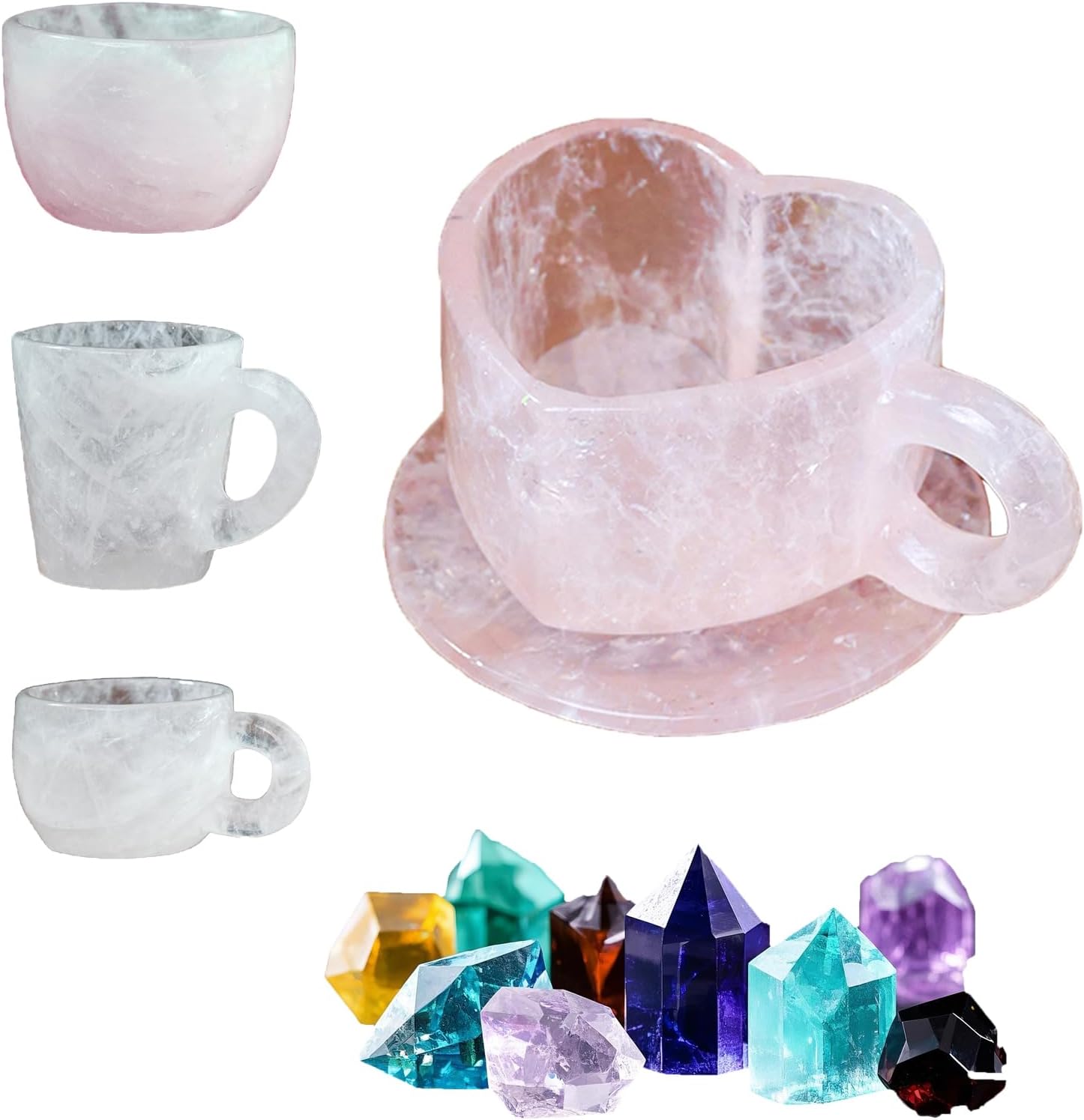 Nature Mineral Crystal Coffee Mugs, Elegant Real Crystal Mugs Mineral mugs Multi Colored Crystal Coffee Mug Elegant Crystal Gift for Home Office (White crystal tea cup, 6x4x9cm)