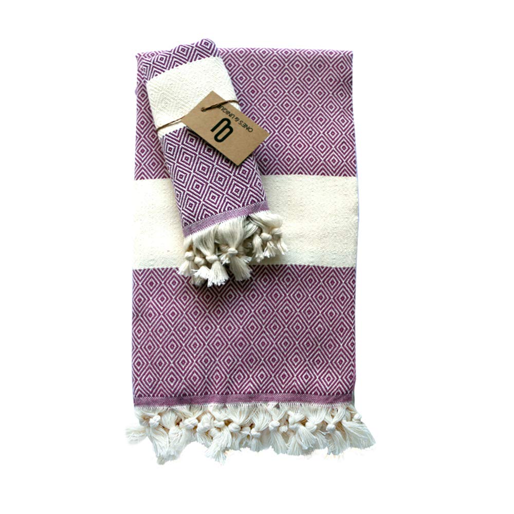 One's & UniqueBeach Towel, Special Edition Set 2 Pcs. (XL+S), 100% Organic Cotton Turkish Beach Towels (100x180 & 50x100 CM), Quickdry, Compact & Lightweight Towels, 60% Thicker, Softer, Absorber